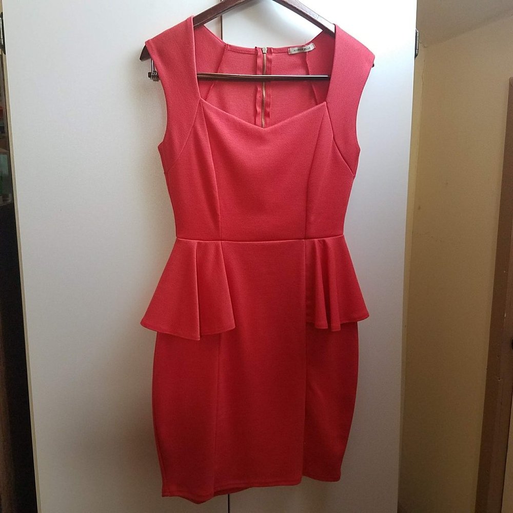 Amber Blue Coral Orange Pink Peplum Dress Size S